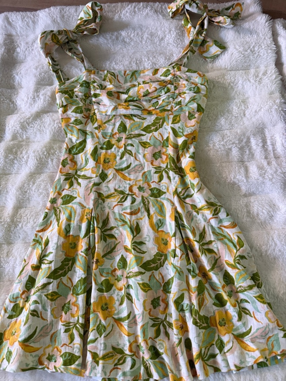 Zara Yellow & Green Floral Tie-Shoulder Mini Dress - Never Used